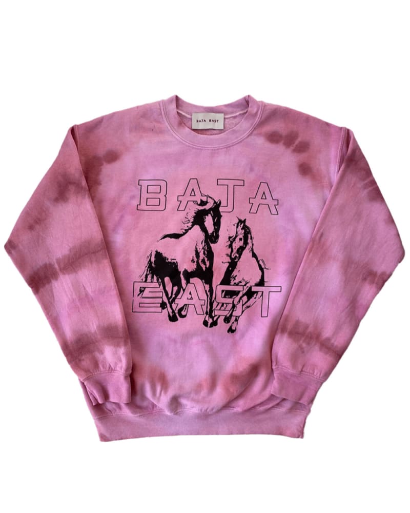 Front of a size 4 Fleece Crew With Freedom Horses in Strawberry Sunburst by BAST EAST. | dia_product_style_image_id:275123